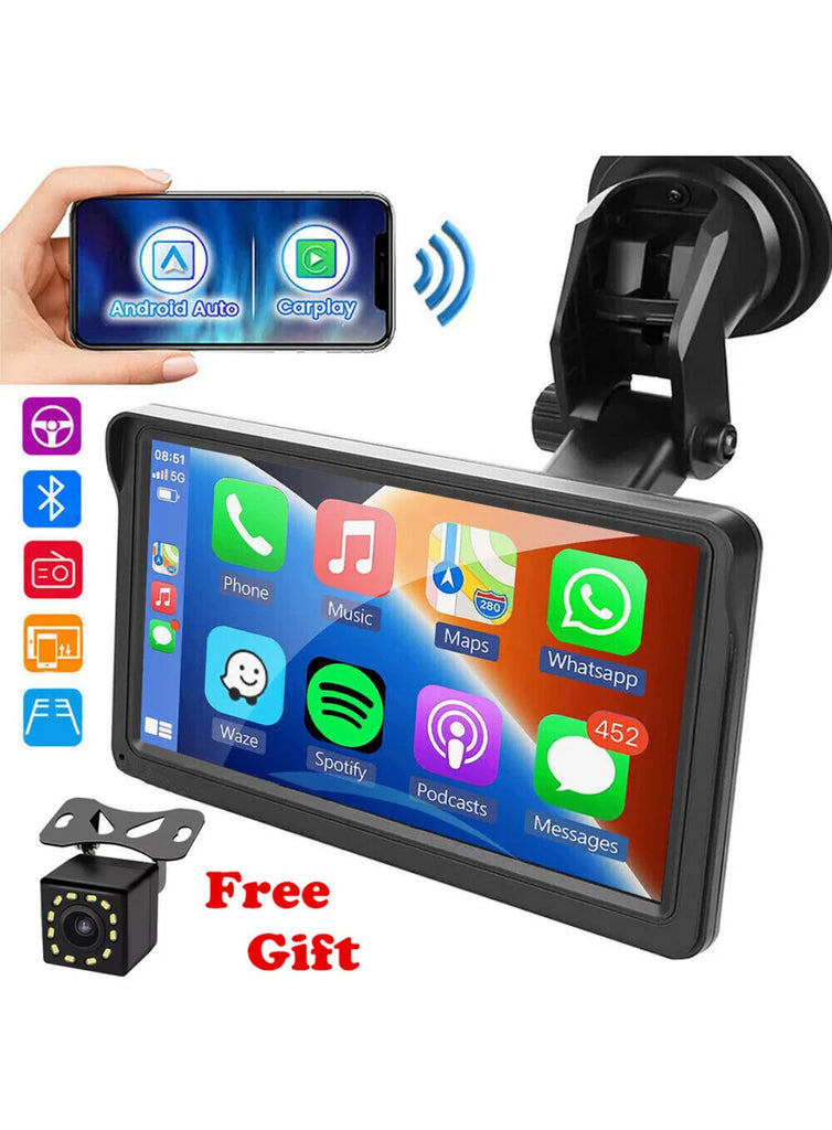 Portable 7"for Wireless Apple CarPlay Android Auto Touch Screen Car Radio Stereo